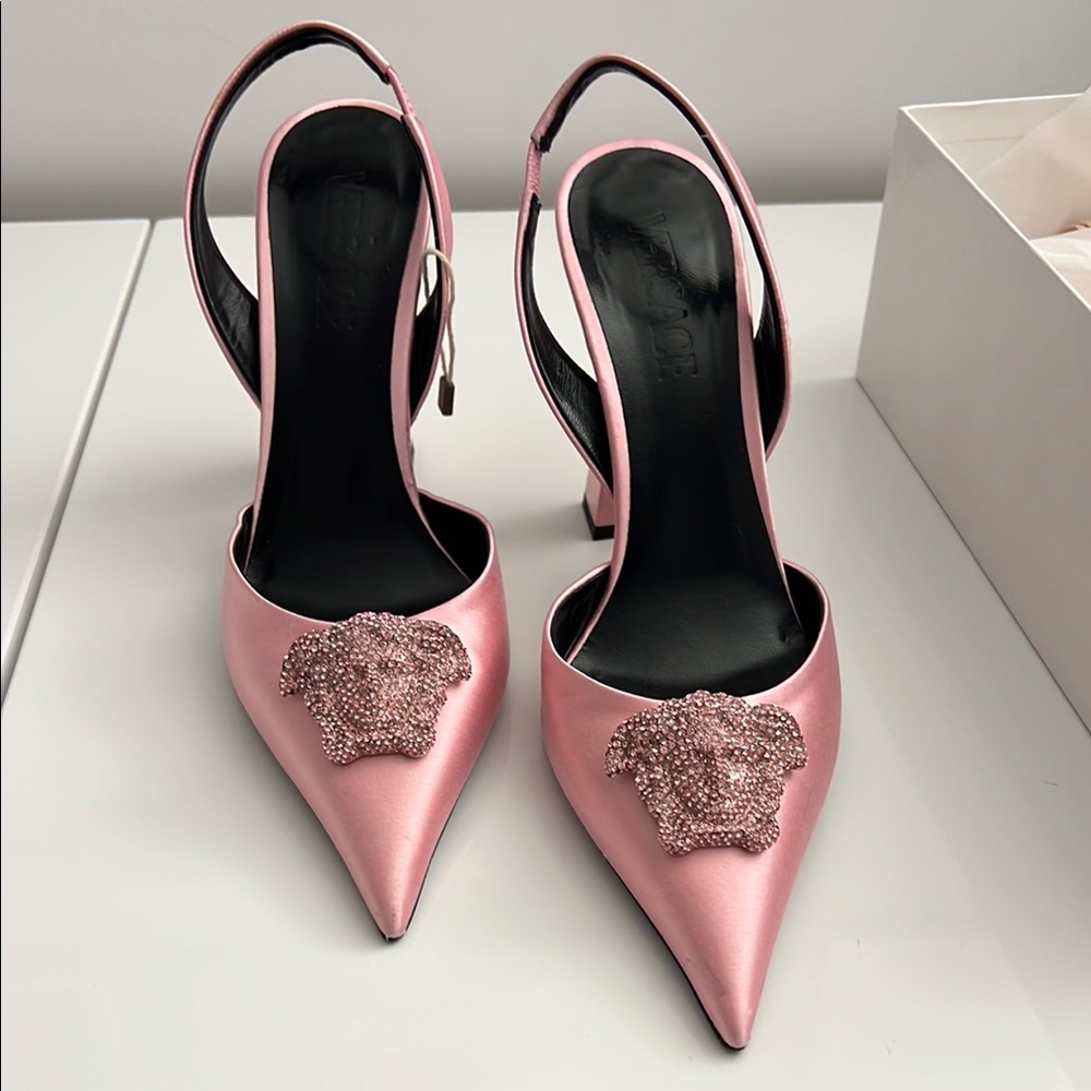 Versace Pink Embellished Women's Slingback Heels